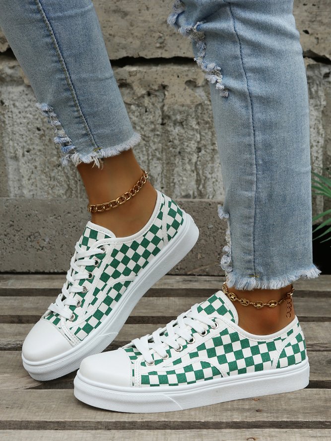 Damen Lässig Alle Jahreszeiten Kariert Täglich Flach Stoff Standard Gummi Segeltuch Sneakers