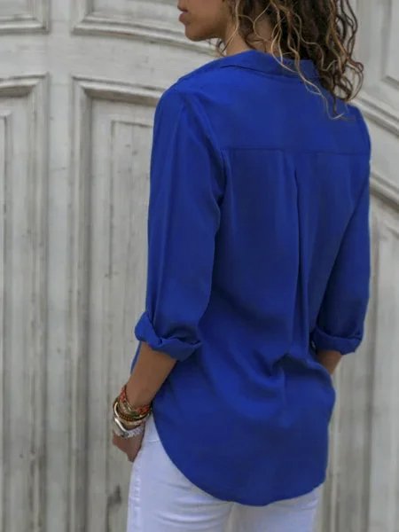 Damen Modetrend Bluse Langarm Chiffon-Bluse mit Stehkragen