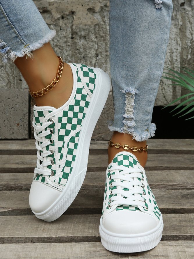 Damen Lässig Alle Jahreszeiten Kariert Täglich Flach Stoff Standard Gummi Segeltuch Sneakers