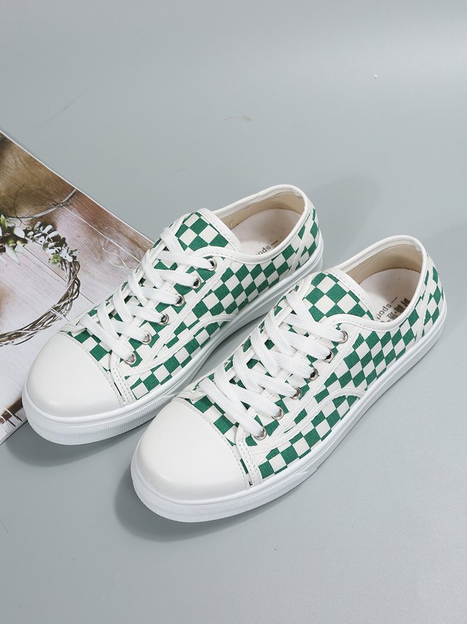 Damen Lässig Alle Jahreszeiten Kariert Täglich Flach Stoff Standard Gummi Segeltuch Sneakers