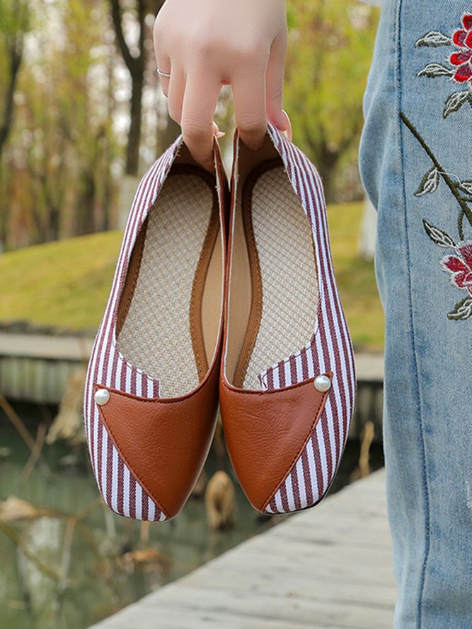 Gestreift Alle Jahreszeiten Urban Nahtverarbeitung Tragbar Pendeln PU Slip On Standard Slippers für Damen