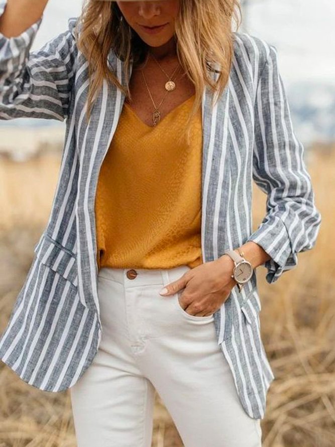 Gestreift Retro Herbst Polyester Normal Täglich Bestseller X-Linie Regelmäßig Größe Blazer für Damen