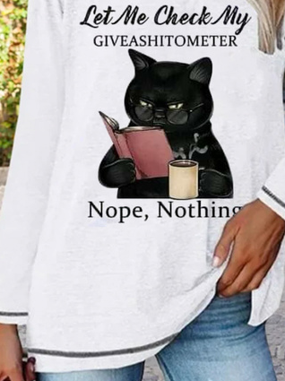 Lässig Herbst Katze Mikroelastizität Täglich Weit Jersey Langarm Regelmäßig T-Shirt für Damen