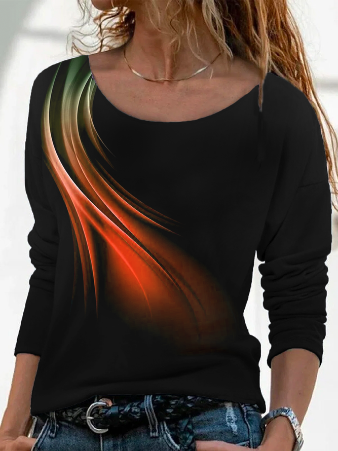 Damen Lässig Abstrakt Herbst Mikroelastizität Weit Bestseller Regelmäßig H-Linie Regelmäßig Größe T-Shirt