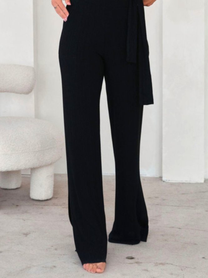 Lässig Unifarben Herbst Jersey Mittlere Taille Standard Glatt Hosen Lang H-Linie Freizeithose für Damen