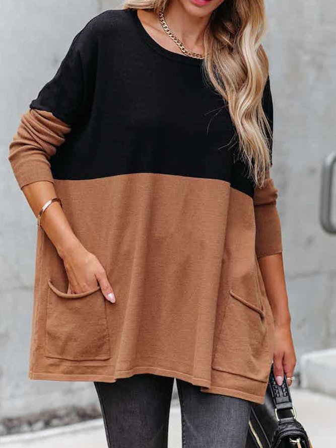 Damen Lässig Farbblock Herbst Leicht Mikroelastizität Täglich Weit Mittellang Regelmäßig Größe Blusen & Shirts