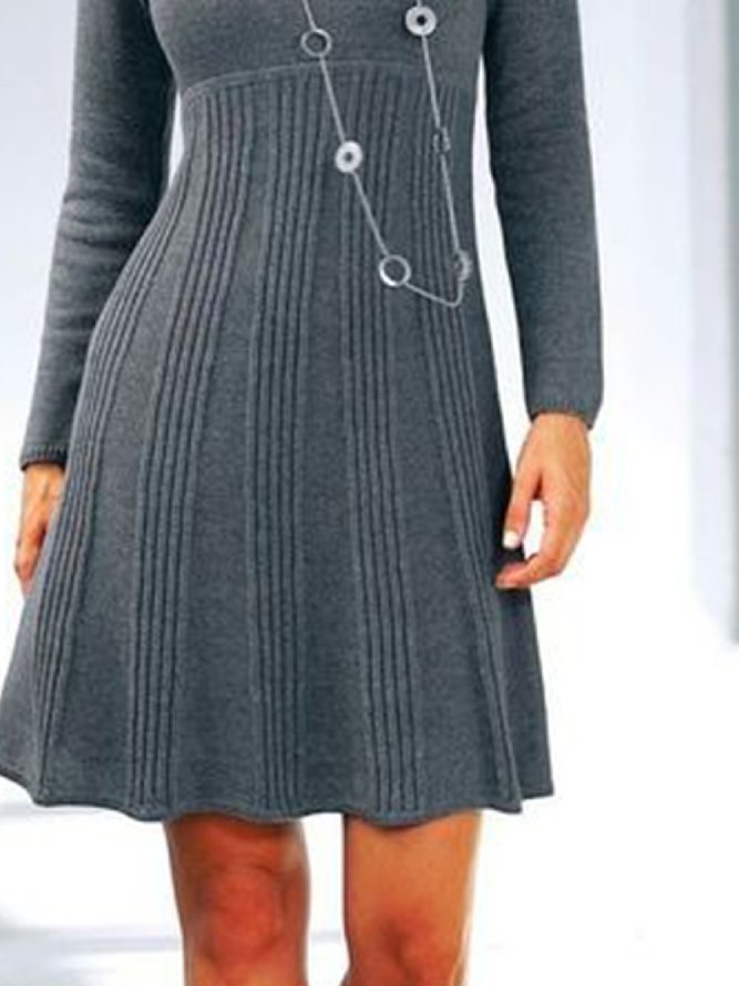 Damen Lässig Unifarben Herbst V-Ausschnitt Mikroelastizität Langarm A-Linien Regelmäßig Regelmäßig Größe Kleider