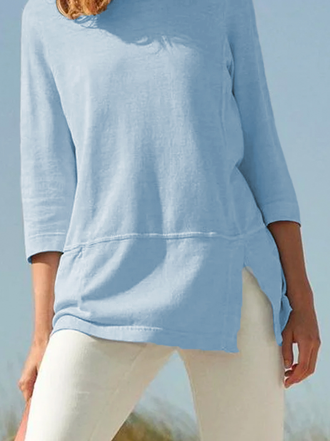Lässig Unifarben Herbst Standard 3/4 Ärmel Rundhals Regelmäßig Regelmäßig Regelmäßig Größe Blusen & Shirts für Damen