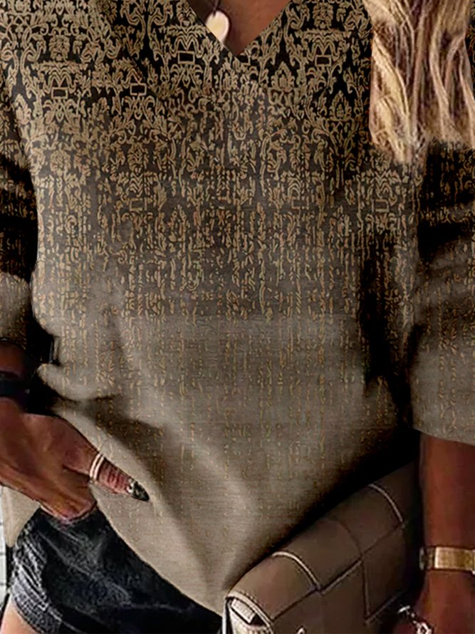 Ethnisch Langarm V-Ausschnitt Große Größen Lässig Sweatshirts