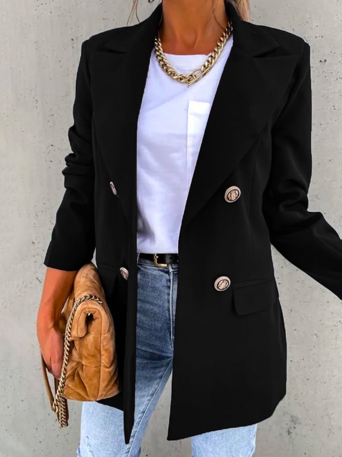 Damen Lässig Unifarben Herbst Polyester Normal Weit Langarm Revers Ausschnitt Regelmäßig Größe Blazer