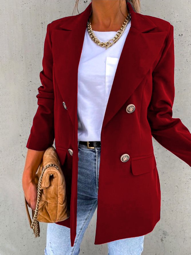 Damen Lässig Unifarben Herbst Polyester Normal Weit Langarm Revers Ausschnitt Regelmäßig Größe Blazer