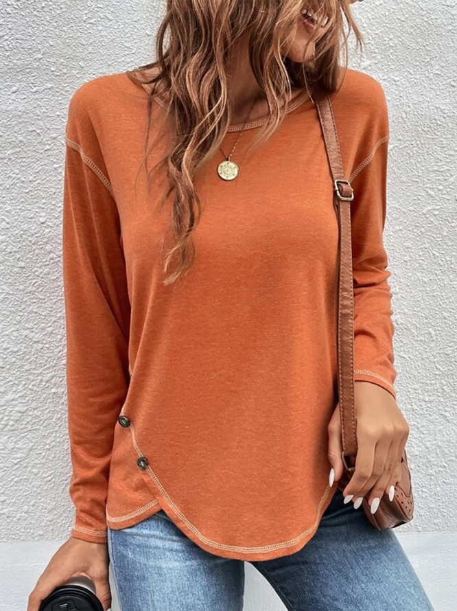 Unifarben Langarm Lässig T-Shirt