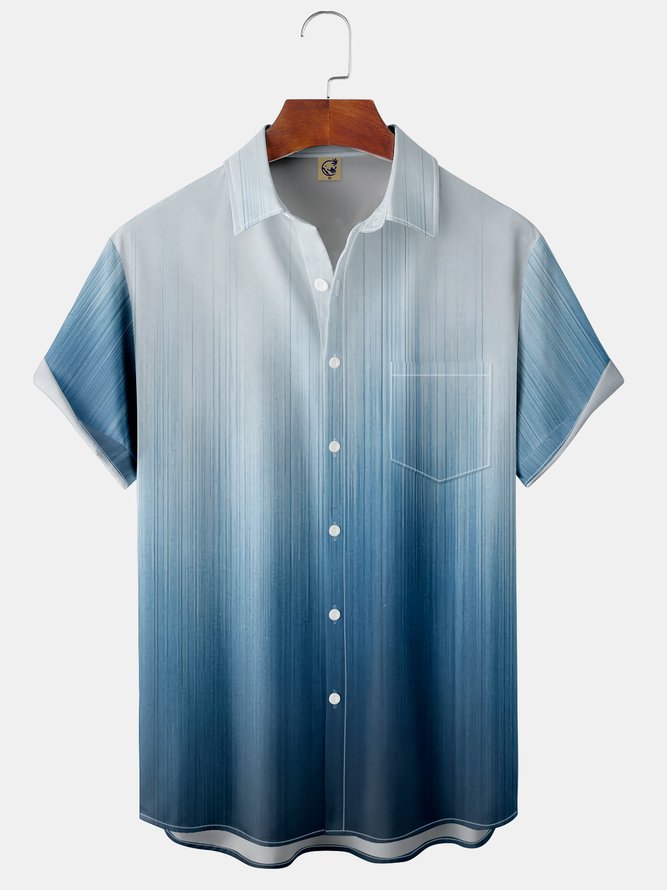 Herren Farbverlauf Farbverlauf Print Vorderseite Knöpfe Weich Atmungsaktiv Brusttasche Lässig Hawaiische Bluse