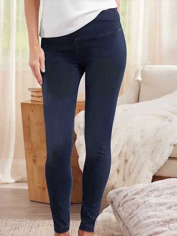 Lässig Unifarben Herbst Normal Leicht Hoch Elastizität Lang H-Linie Regelmäßig Größe Jeans für Damen