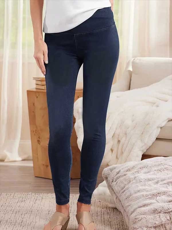 Lässig Unifarben Herbst Normal Leicht Hoch Elastizität Lang H-Linie Regelmäßig Größe Jeans für Damen