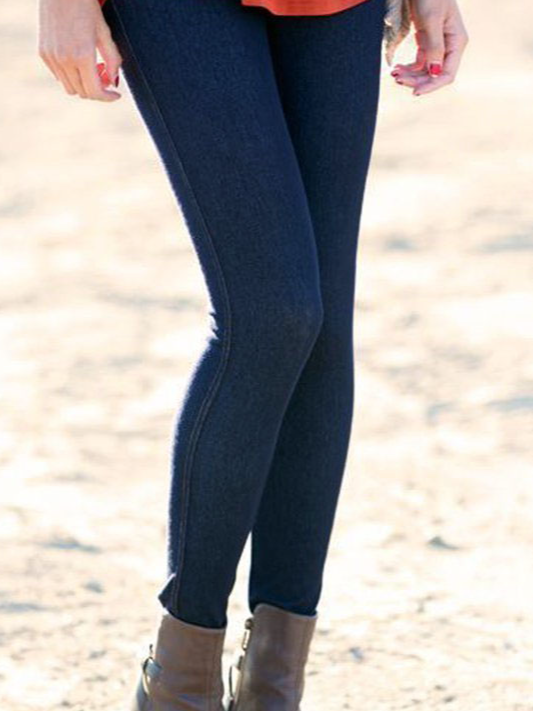 Lässig Unifarben Herbst Standard Denim Lang Legging Regelmäßig Regelmäßig Größe Jeans für Damen