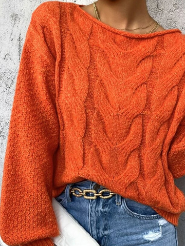 Lässig Unifarben Wolle/Stricken Textur Jacquard Große Größen Pullover