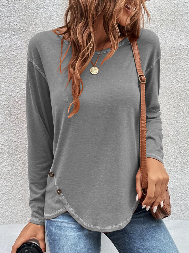 Unifarben Langarm Lässig T-Shirt