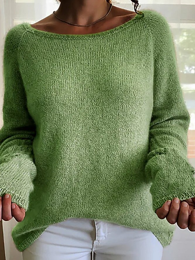 Unifarben Rundhals Weit Pullover