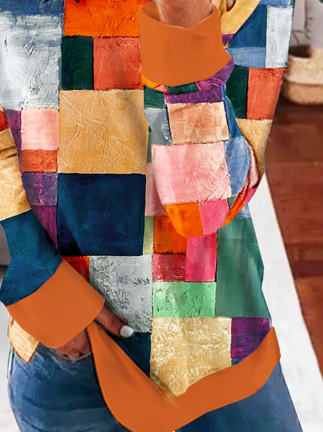 Multifarben Geometrisch Print Lässig Weit Rundhals Sweatshirts