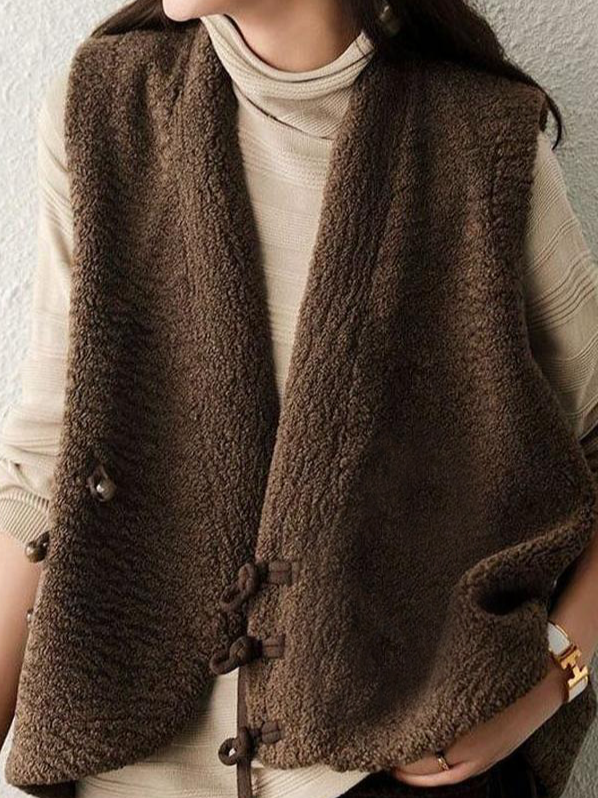Kaffee Bestickt Pelz Tanktop Ärmellos Lässig