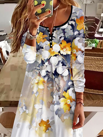 Blumenmuster Lässig Gekerbt Jersey Farbblock Große Größen Kleider