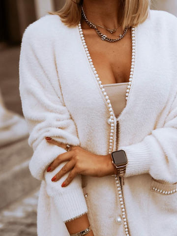 Lässig Wolle/Stricken Pullover Große Größen Genäht Perlen Strickjacke Mantel