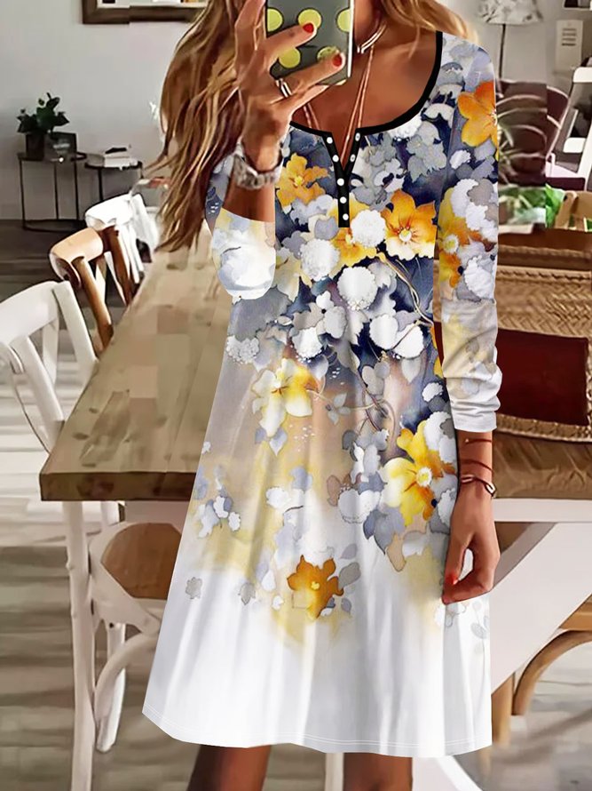 Blumenmuster Lässig Gekerbt Jersey Farbblock Große Größen Kleider