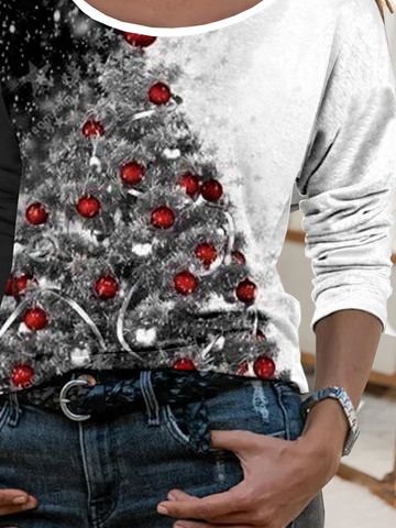 Rundhals Lässig Weihnachtsbaum Print Weit Große Größen T-Bluse