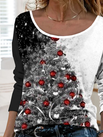 Rundhals Lässig Weihnachtsbaum Print Weit Große Größen T-Bluse