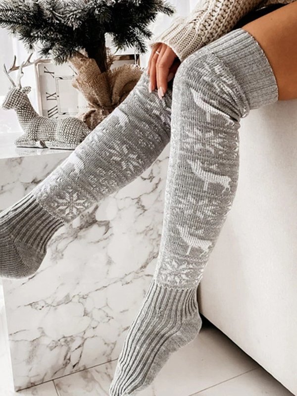 Weihnachten Elch Schneeflocke alt Mann Muster Wolle Strümpfe Overknee-Socken Urlaub Party Socken