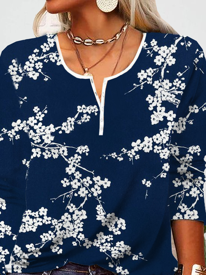 Lässig Geblümt Jersey T-Bluse