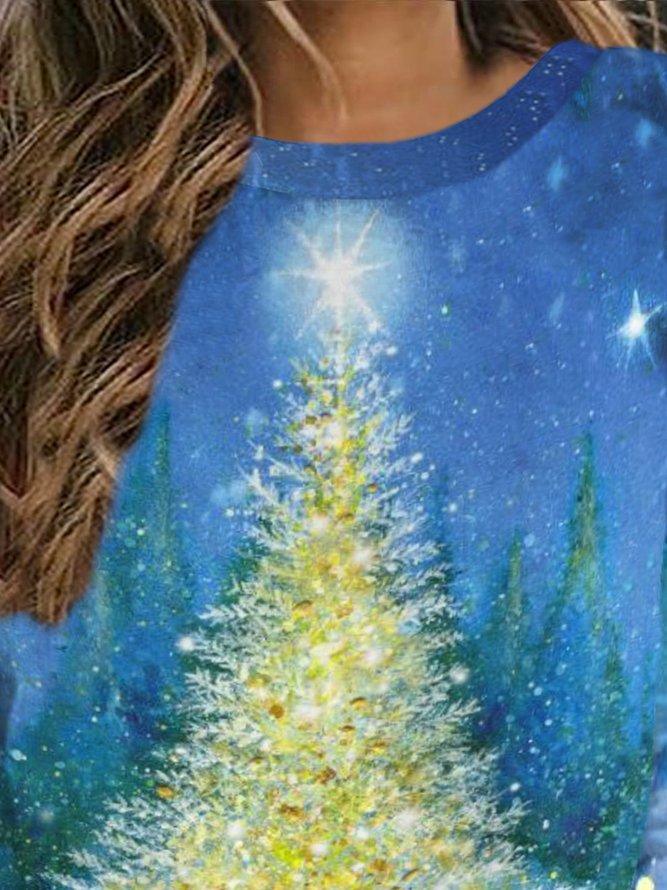 Weihnachten Bäume Muster Langarm Rundhals Große Größen Lässig Sweatshirts