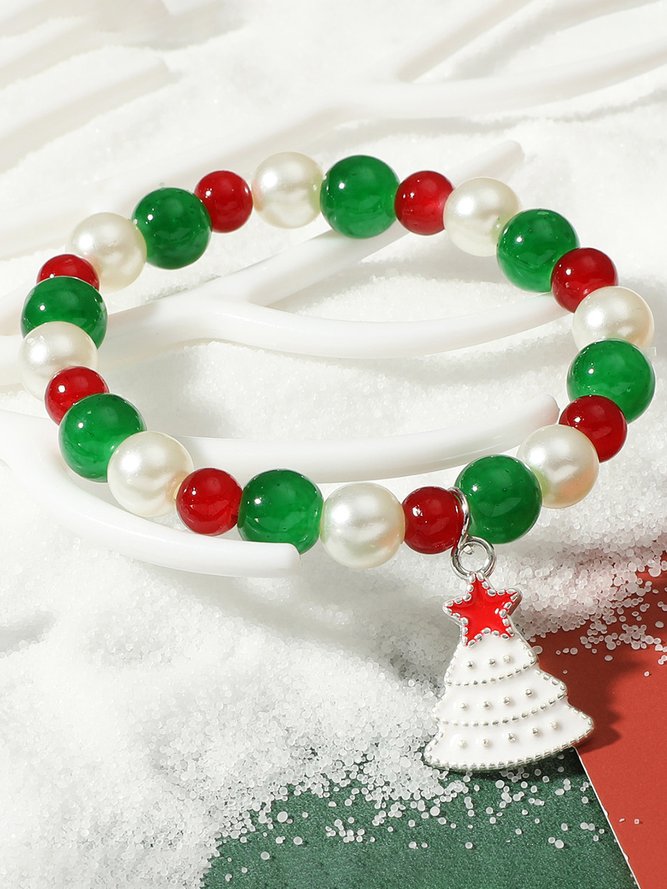 Weihnachten Rot Grün Elch Weihnachtsbaum-Muster Perlen Kristall Armband Weihnachten Party Schmuck