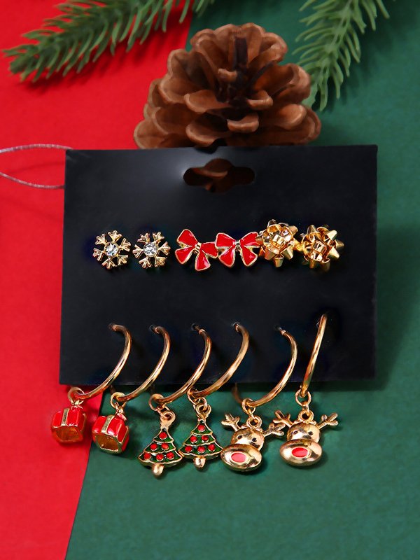 6 STÜCKE Weihnachten Schleife Schneeflocke Elch Weihnachtsbaum-Muster Ohrring Set festlich Party Schmuck