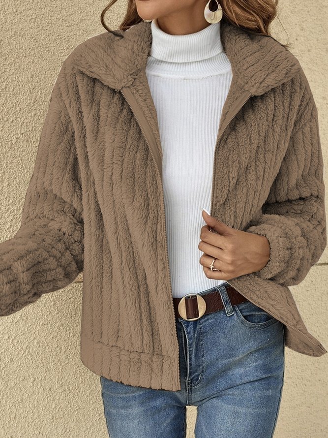 Lässig Weit Sonstiges Teddy Jacke