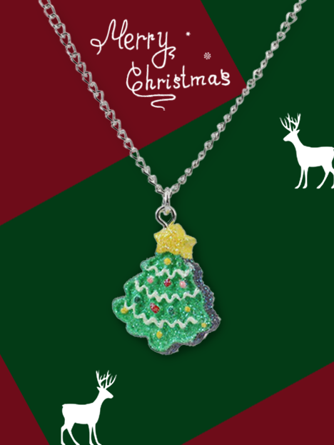 Weihnachten Grün Kristall Weihnachtsbaum-Muster Halskette festlich Party Pendant Schmuck