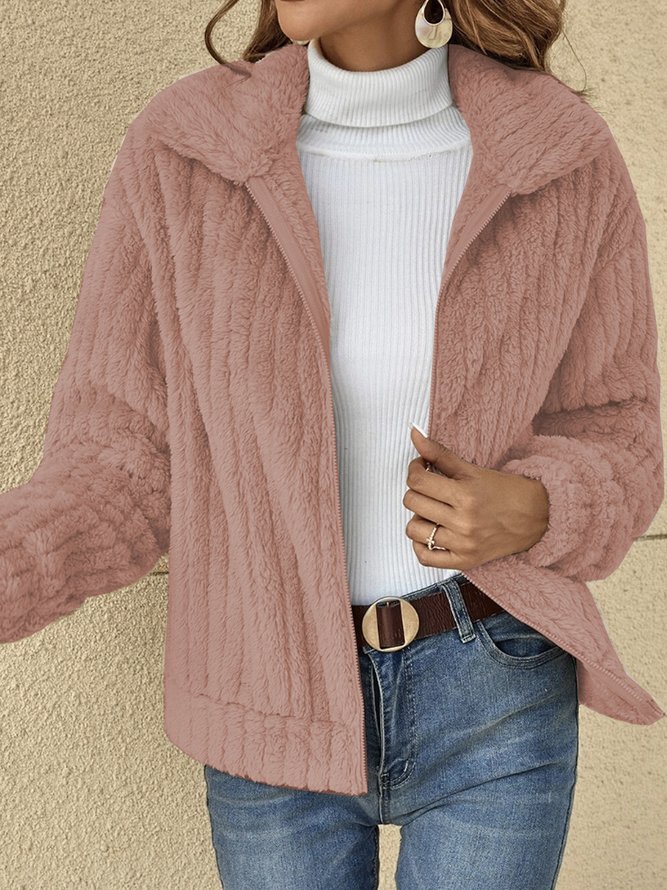 Lässig Weit Sonstiges Teddy Jacke