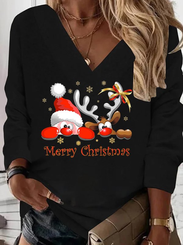 V-Ausschnitt Weihnachten Jersey Sweatshirts