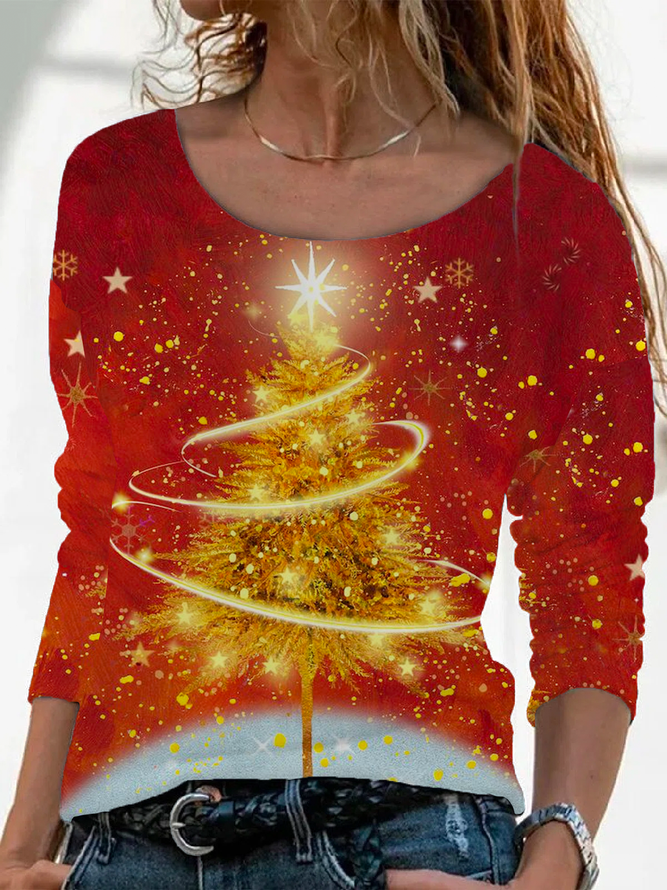 Weihnachten Print Langarm T-Bluse