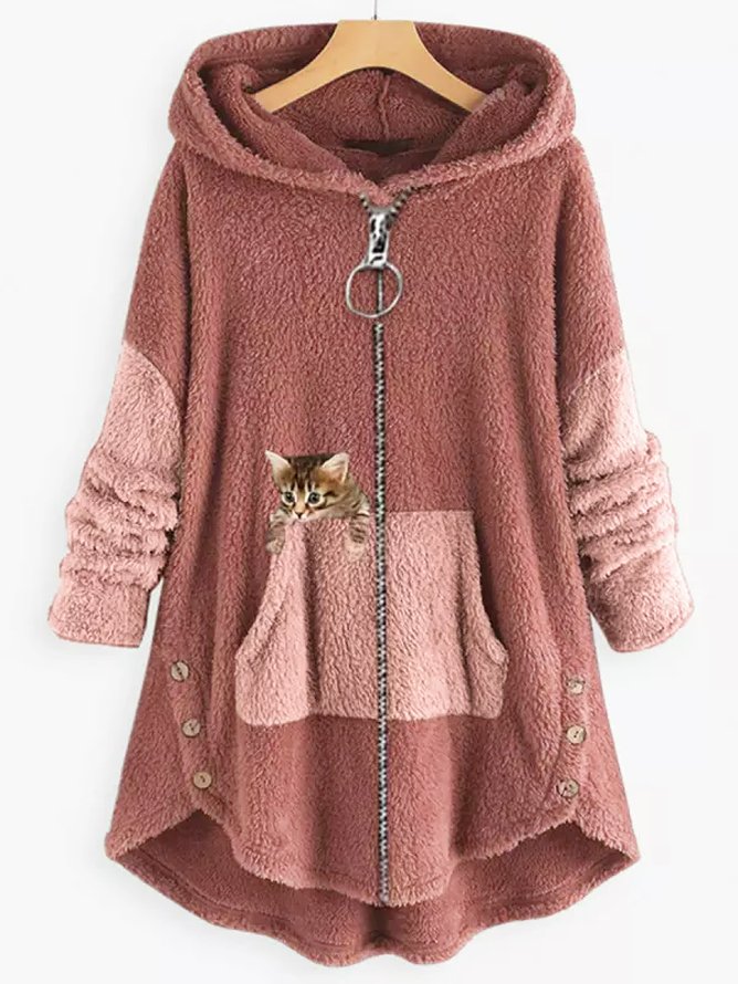 Warm Lässig Print Kapuzenpullover Lange Hoodie Herbst Winter