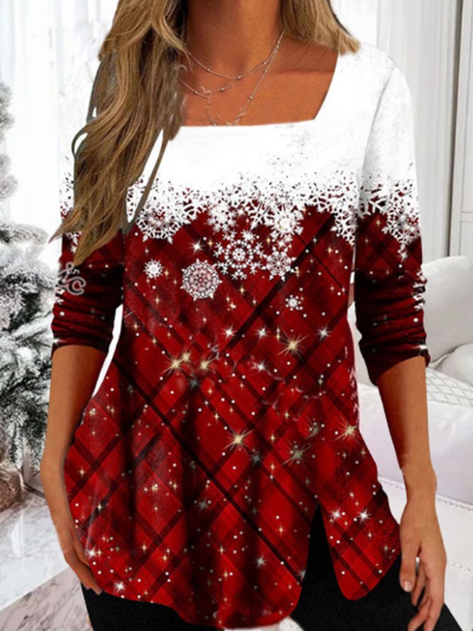 Weihnachten Karree-Ausschnitt Jersey T-Bluse