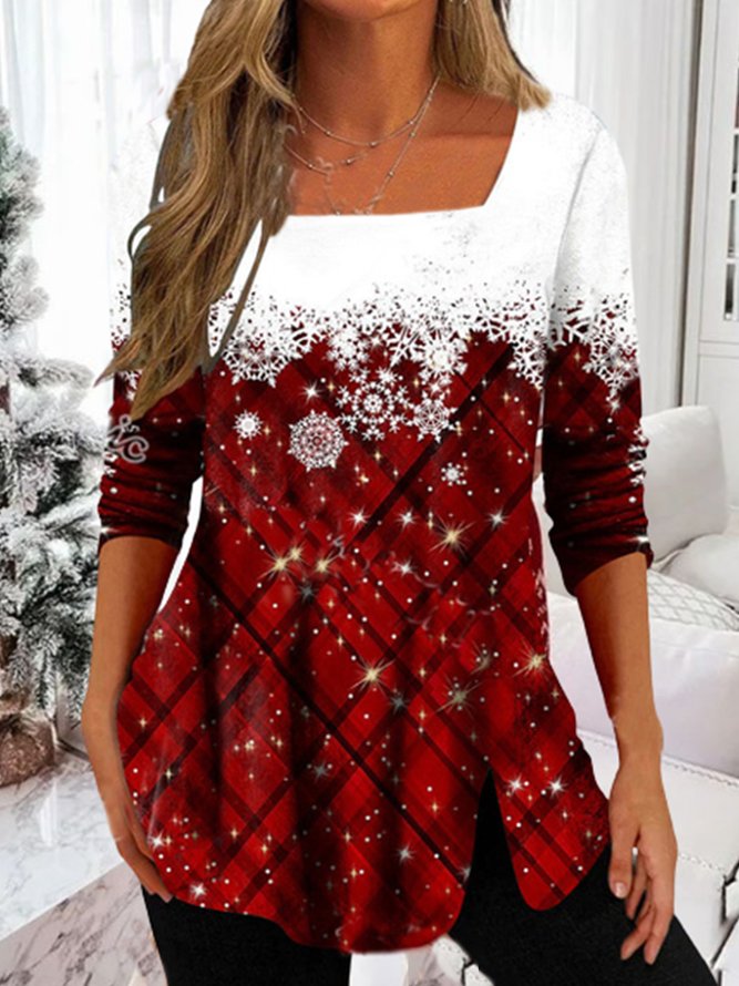 Weihnachten Karree-Ausschnitt Jersey T-Bluse