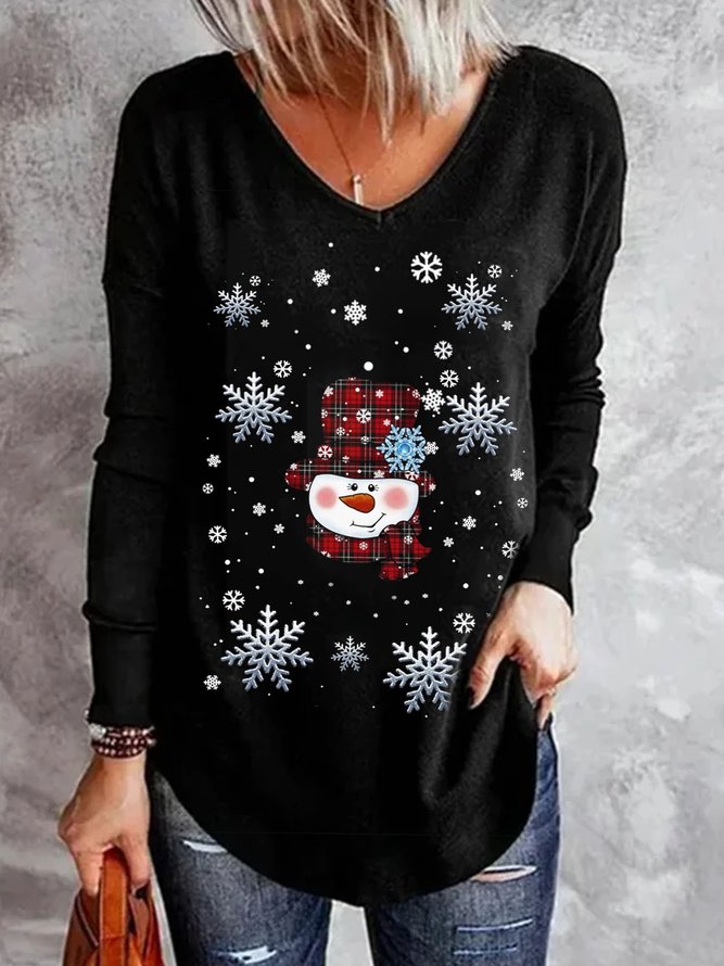 Weihnachten Schneeflocke Print Rundhals Lässig T-Bluse