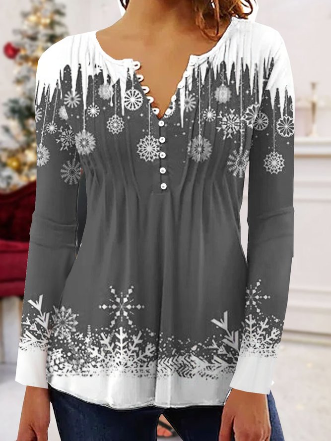 Weihnachten Print Jersey Lässig Langarm Große Größen Tunika Blusen & Shirts