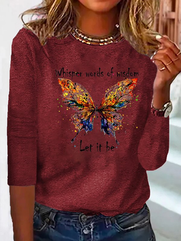 Schmetterling Langarm Weit Lässig T-Bluse