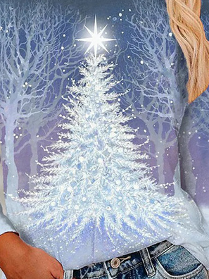 Weihnachtsbaum Langarm Rundhals Lässig T-Bluse