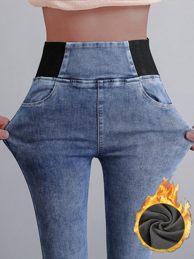 Hohe Taille  Wärme Unifarben Denim Lässig  Fest Jeans