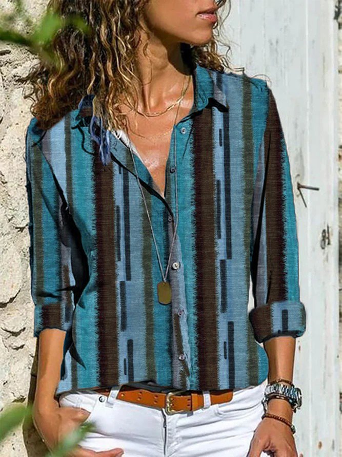 Damen Gestreift Lässig Herbst Mikroelastizität Täglich Weit Bestseller Regelmäßig H-Linie Bluse