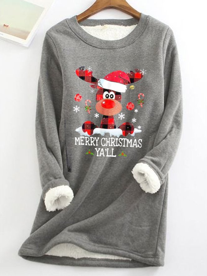 Weihnachten Rundhals Fluff/Granular-Fleece-Stoff T-Bluse Tunika